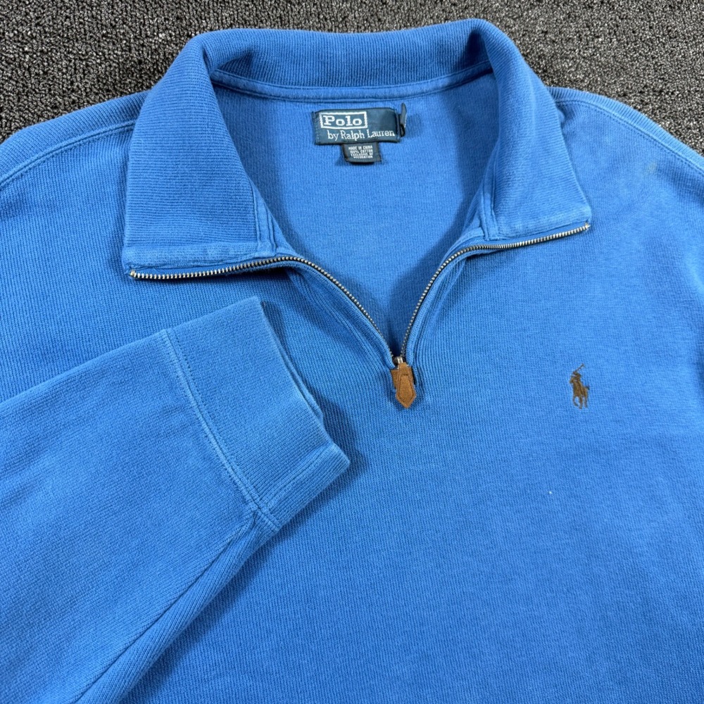Vintage Polo Ralph Lauren Men's XXL Blue 1/4 Zip Pullover Cotton Knit Sweater